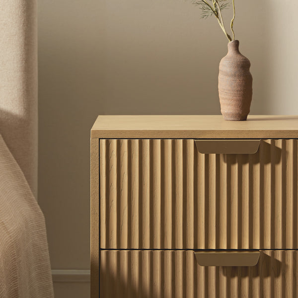 Richmond Ridged 2 Drawer Nightstand, Light Ash