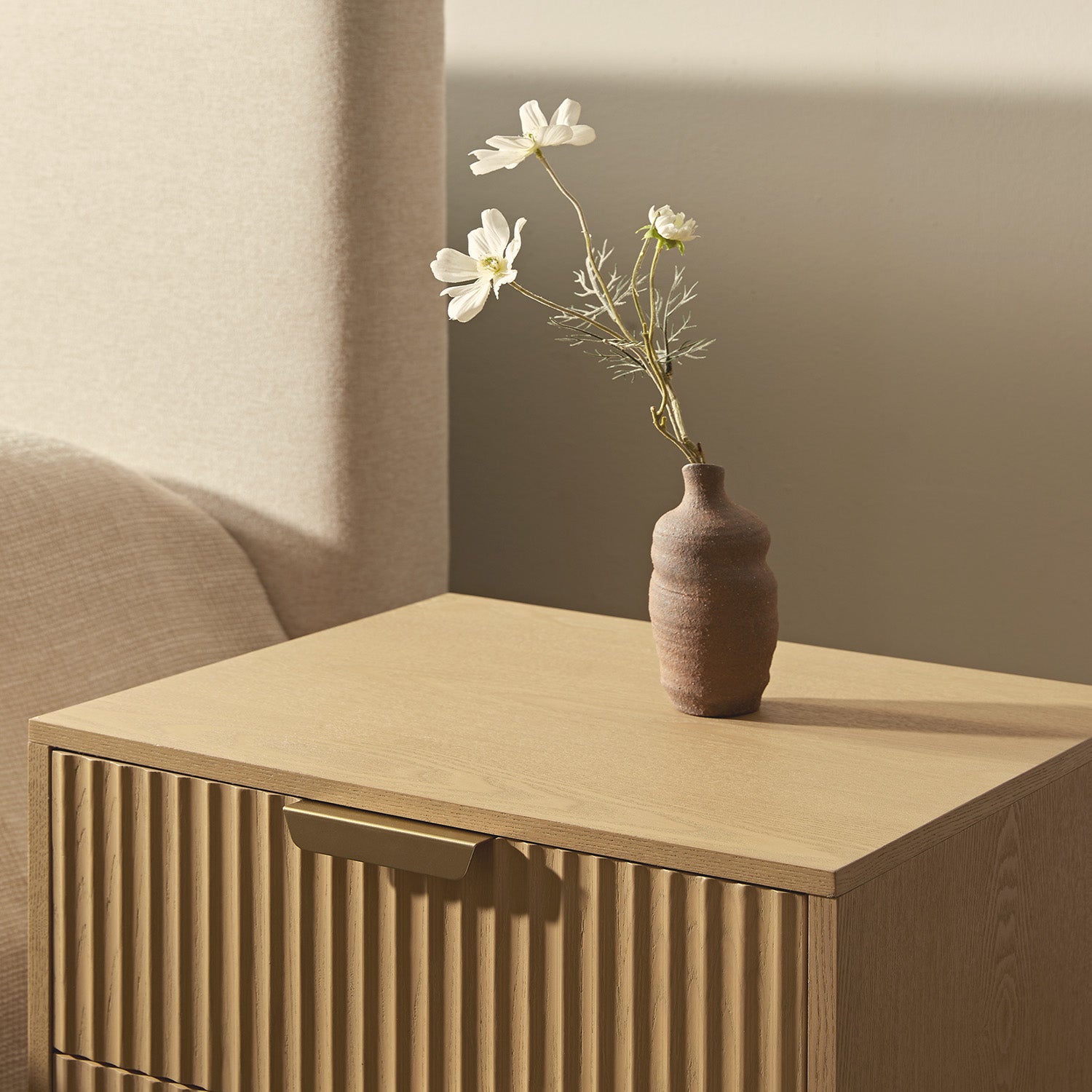 Richmond Ridged 2 Drawer Nightstand, Light Ash