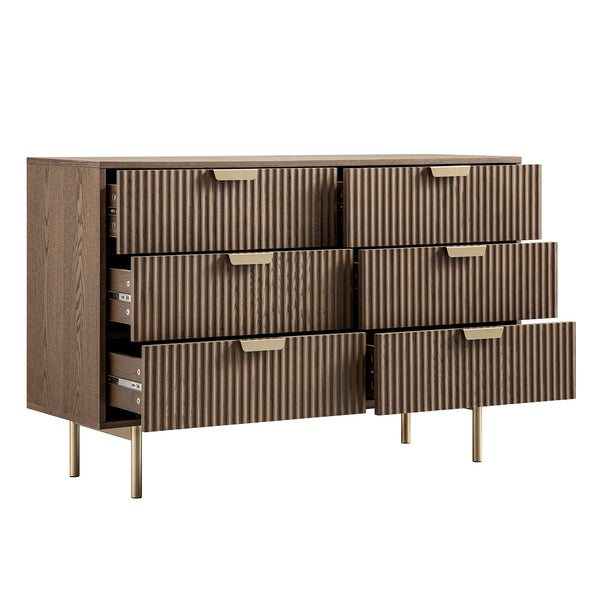 Richmond Ridged Wide 6 Drawer Dresser, Dark Ash