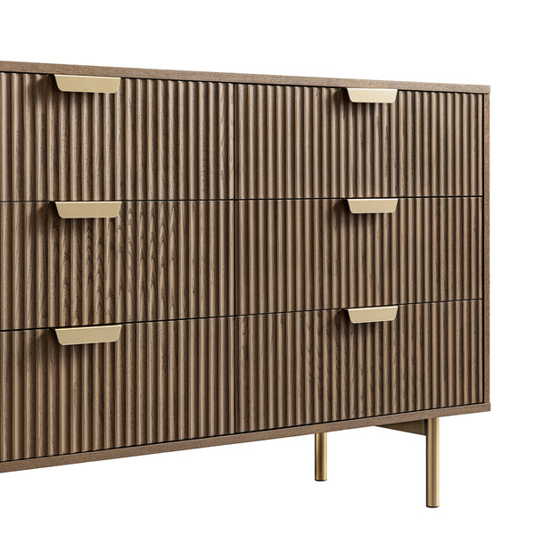 Richmond Ridged Wide 6 Drawer Dresser, Dark Ash