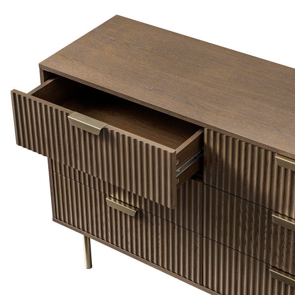 Richmond Ridged Wide 6 Drawer Dresser, Dark Ash