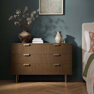 Richmond Ridged Wide 6 Drawer Dresser, Dark Ash