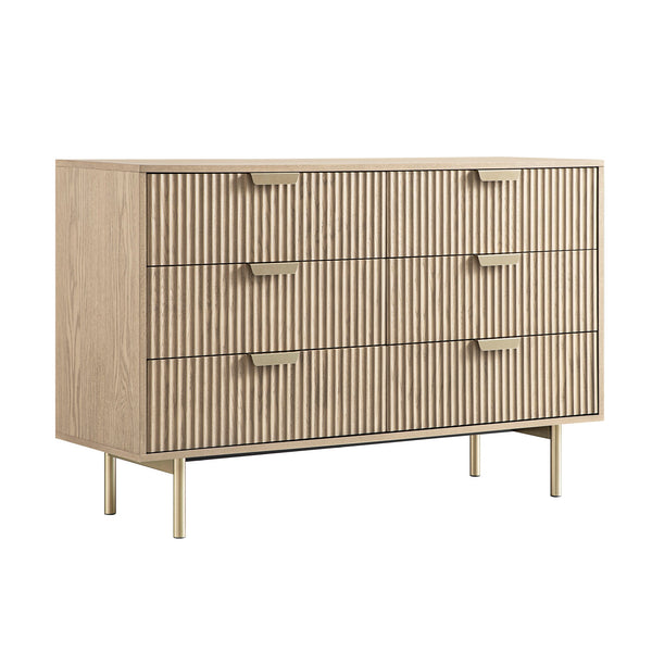 Richmond Ridged Wide 6 Drawer Dresser, Light Ash