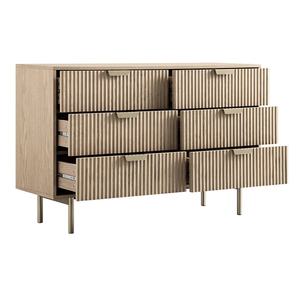 Richmond Ridged Wide 6 Drawer Dresser, Light Ash