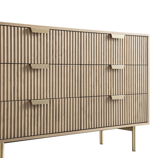 Richmond Ridged Wide 6 Drawer Dresser, Light Ash