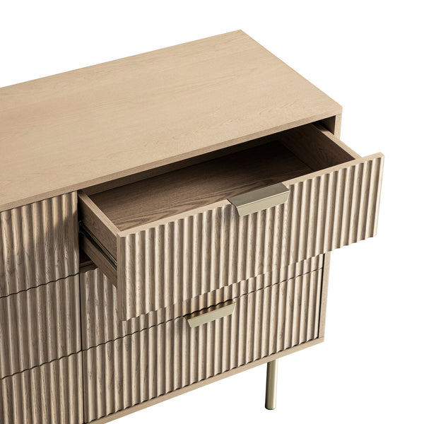 Richmond Ridged Wide 6 Drawer Dresser, Light Ash