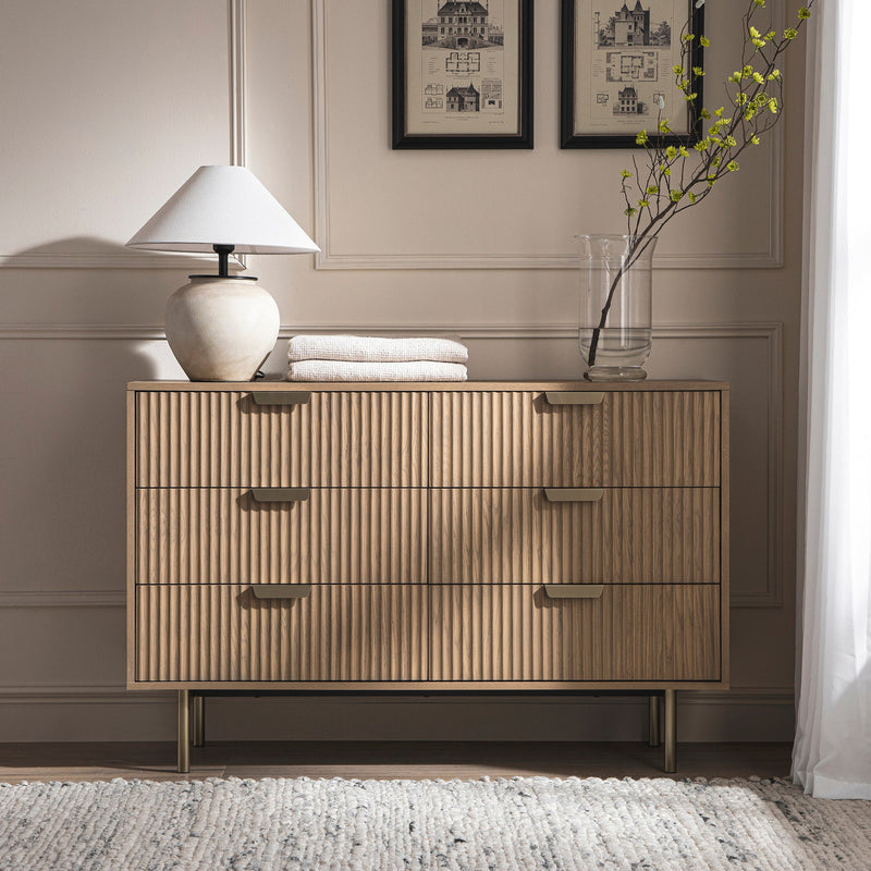Richmond Ridged Wide 6 Drawer Dresser, Light Ash