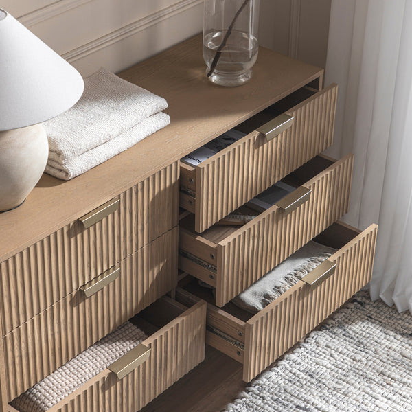 Richmond Ridged Wide 6 Drawer Dresser, Light Ash