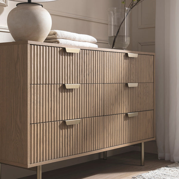Richmond Ridged Wide 6 Drawer Dresser, Light Ash