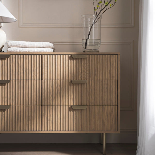 Richmond Ridged Wide 6 Drawer Dresser, Light Ash