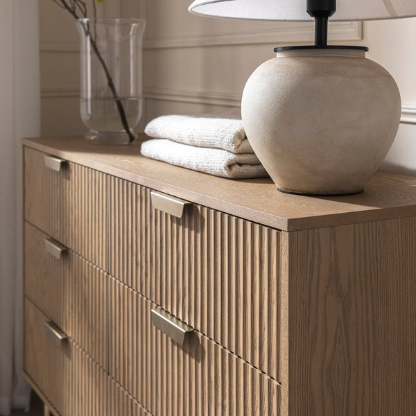 Richmond Ridged Wide 6 Drawer Dresser, Light Ash