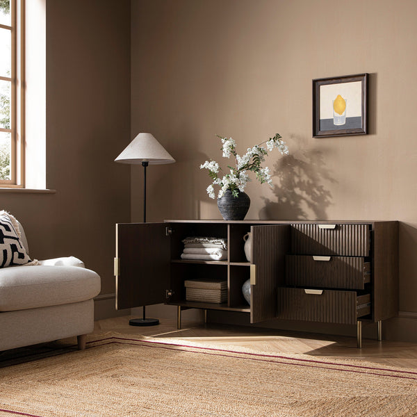 Richmond Ridged Large Sideboard, Dark Ash