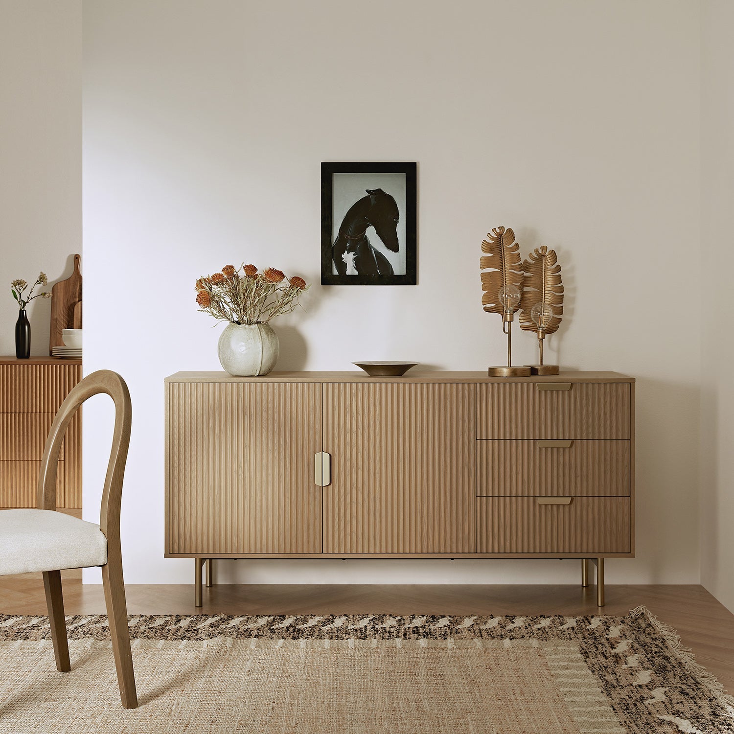Richmond Ridged Large Sideboard, Light Ash