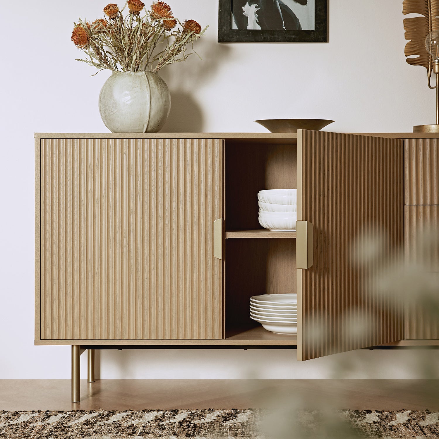 Richmond Ridged Large Sideboard, Light Ash