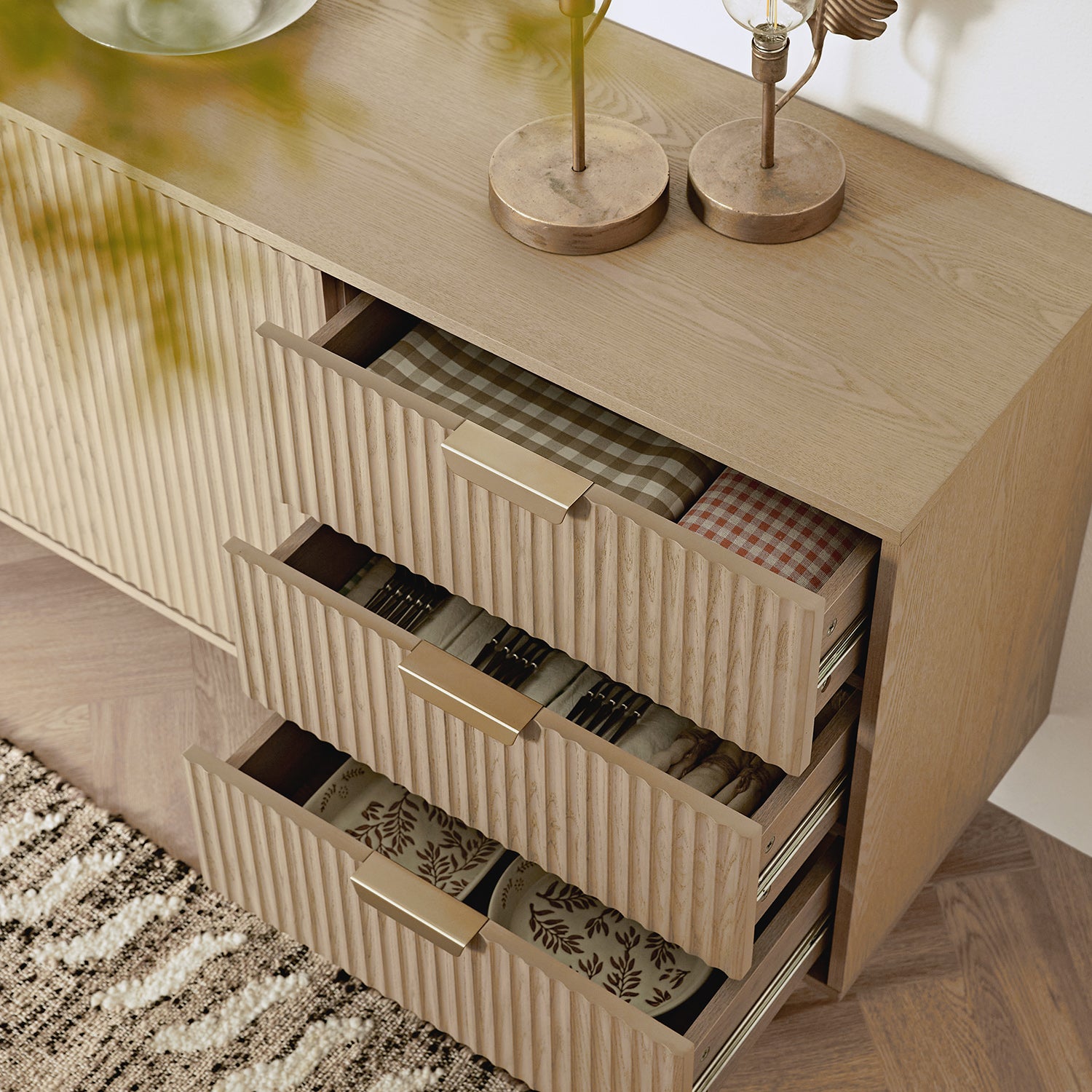 Richmond Ridged Large Sideboard, Light Ash