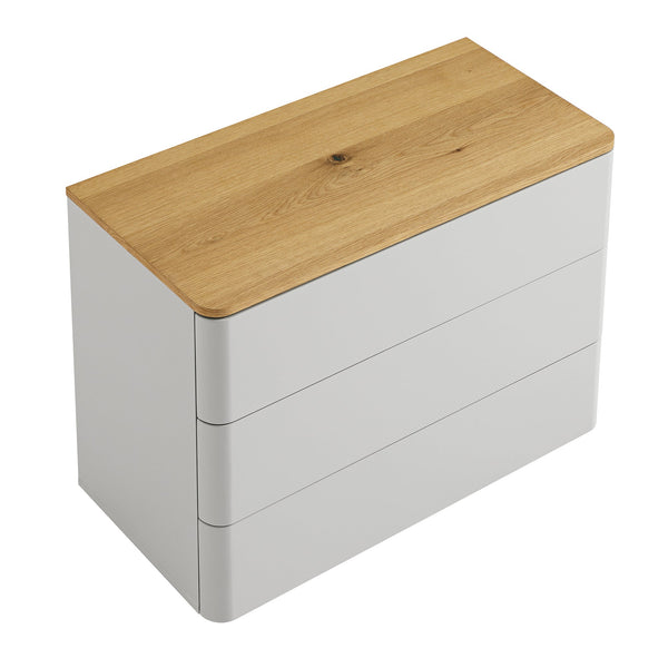 Agnes Curved Edge 3 Drawer Dresser, Dove Gray with Oak Top