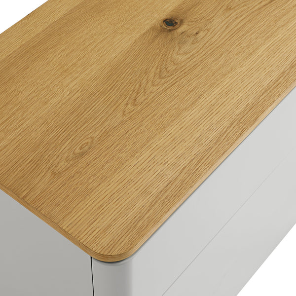 Agnes Curved Edge 3 Drawer Dresser, Dove Gray with Oak Top