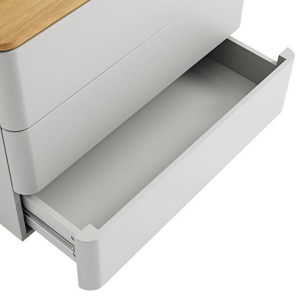 Agnes Curved Edge 3 Drawer Dresser, Dove Gray with Oak Top