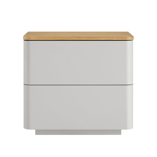Agnes Curved Edge 2 Drawer Nightstand, Dove Gray with Oak Top
