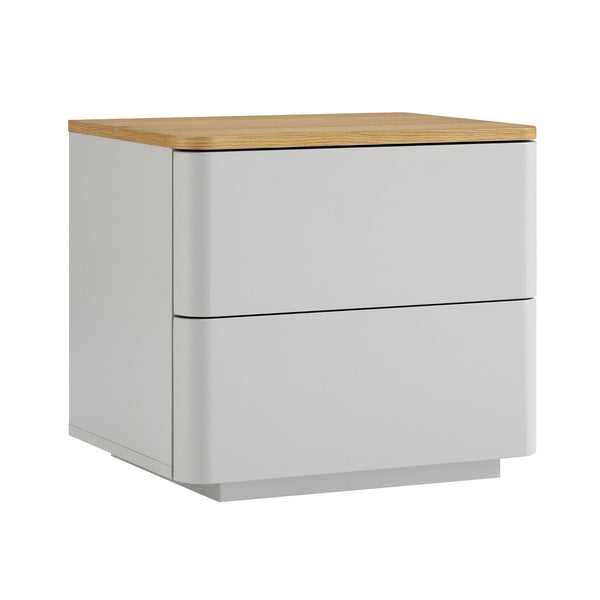 Agnes Curved Edge 2 Drawer Nightstand, Dove Gray with Oak Top