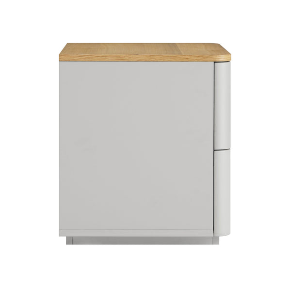 Agnes Curved Edge 2 Drawer Nightstand, Dove Gray with Oak Top