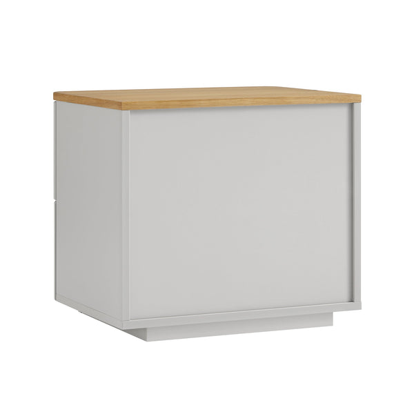 Agnes Curved Edge 2 Drawer Nightstand, Dove Gray with Oak Top