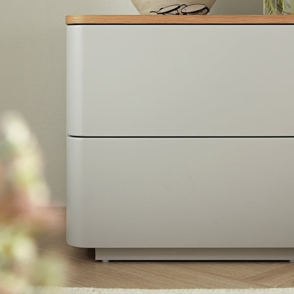 Agnes Curved Edge 2 Drawer Nightstand, Dove Gray with Oak Top