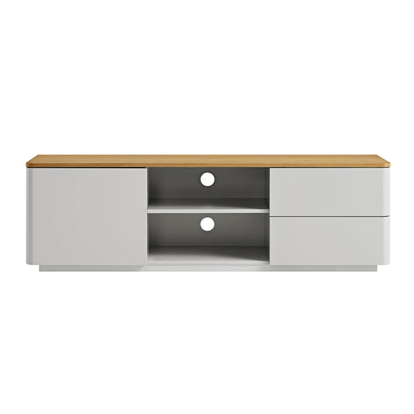 Agnes Curved Edge 59in. Wide TV Unit, Dove Gray with Oak Top