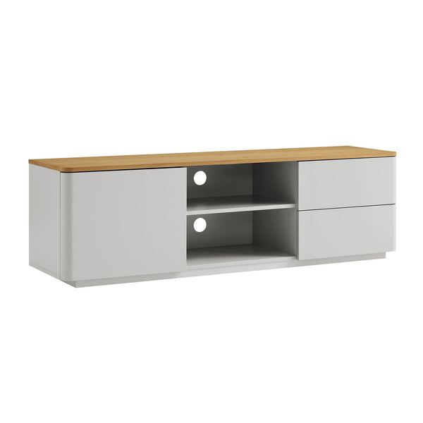 Agnes Curved Edge 59in. Wide TV Unit, Dove Gray with Oak Top