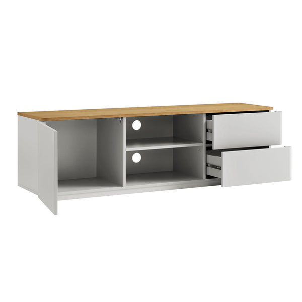 Agnes Curved Edge 59in. Wide TV Unit, Dove Gray with Oak Top