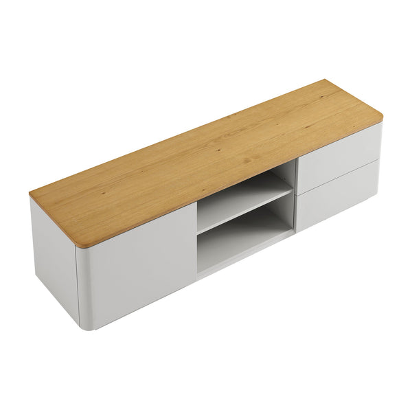 Agnes Curved Edge 59in. Wide TV Unit, Dove Gray with Oak Top