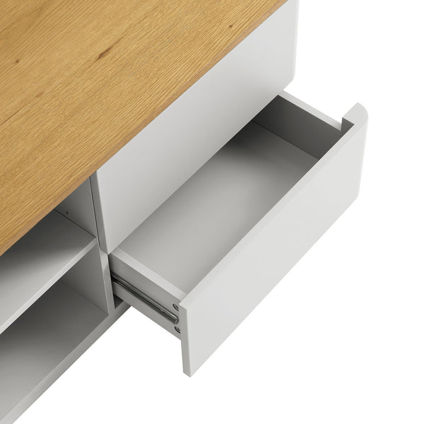 Agnes Curved Edge 59in. Wide TV Unit, Dove Gray with Oak Top