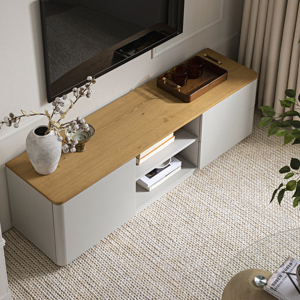 Agnes Curved Edge 59in. Wide TV Unit, Dove Gray with Oak Top