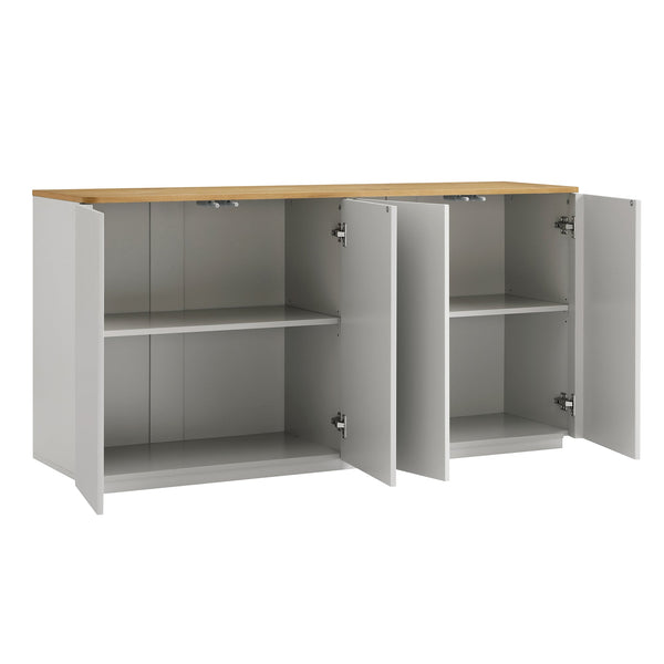 Agnes Curved Edge 59in. Wide Sideboard, Dove Gray with Oak Top