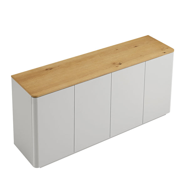 Agnes Curved Edge 59in. Wide Sideboard, Dove Gray with Oak Top