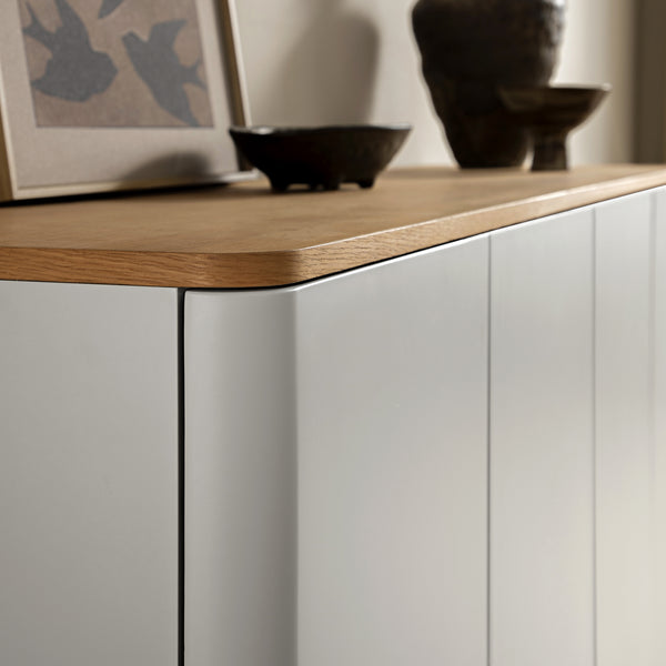 Agnes Curved Edge 59in. Wide Sideboard, Dove Gray with Oak Top