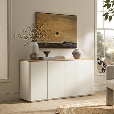 Agnes Curved Edge 59 in. Wide Sideboard, Off-White with Oak Top