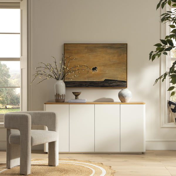 Agnes Curved Edge 59 in. Wide Sideboard, Off-White with Oak Top