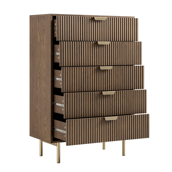 Richmond Ridged 5 Drawer Dresser, Dark Ash