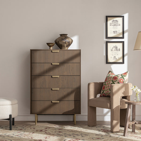 Richmond Ridged 5 Drawer Dresser, Dark Ash
