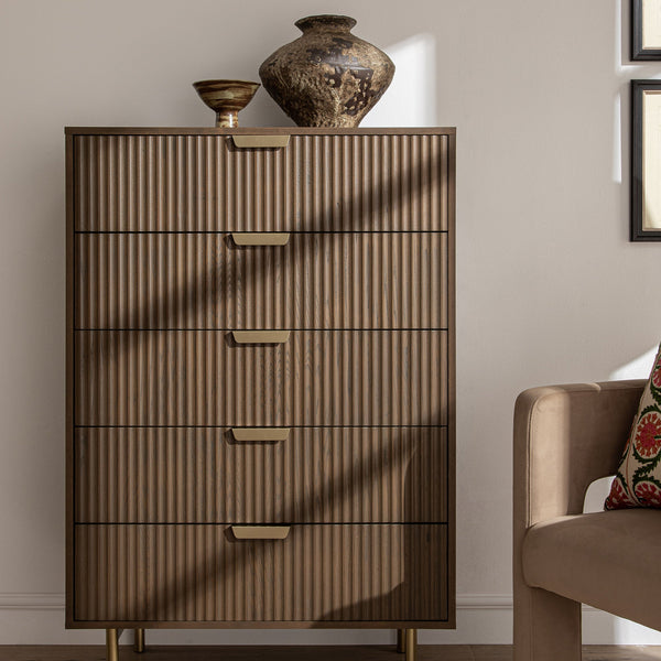 Richmond Ridged 5 Drawer Dresser, Dark Ash