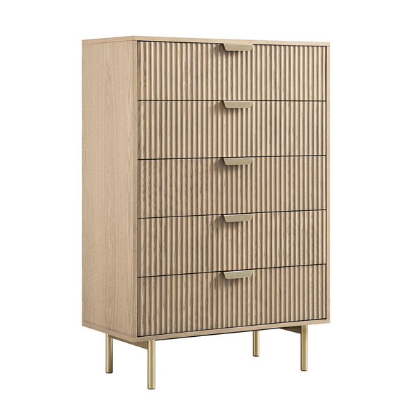 Richmond Ridged 5 Drawer Dresser, Light Ash