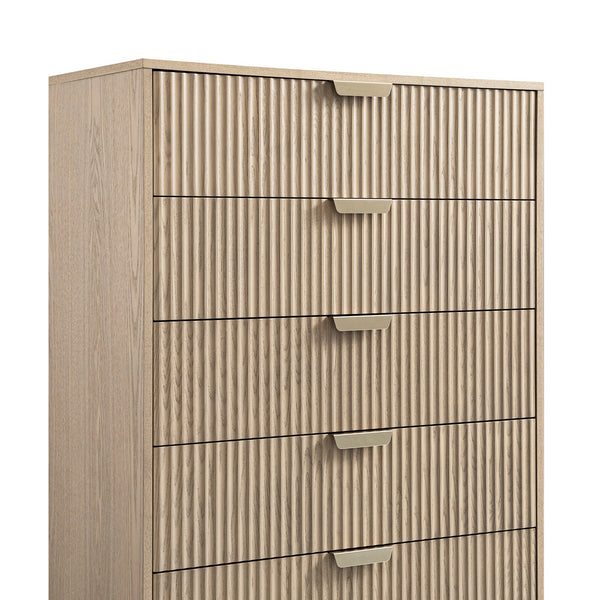 Richmond Ridged 5 Drawer Dresser, Light Ash