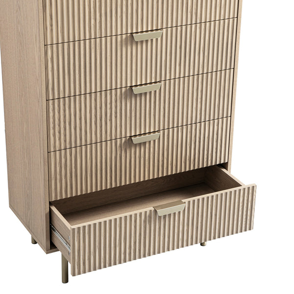 Richmond Ridged 5 Drawer Dresser, Light Ash