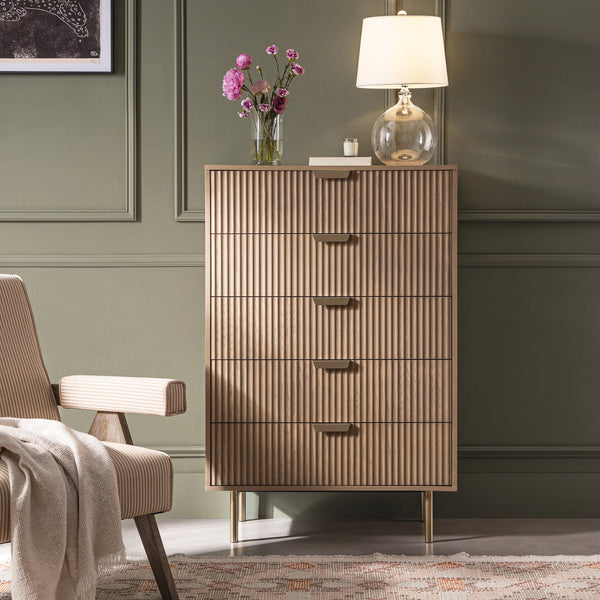 Richmond Ridged 5 Drawer Dresser, Light Ash