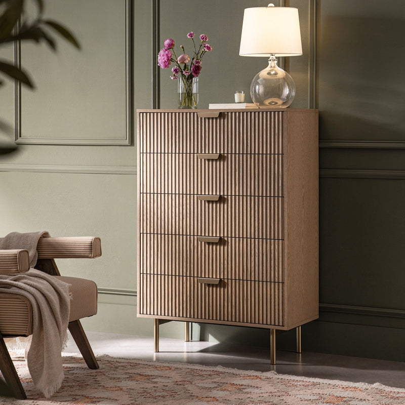 Richmond Ridged 5 Drawer Dresser, Light Ash
