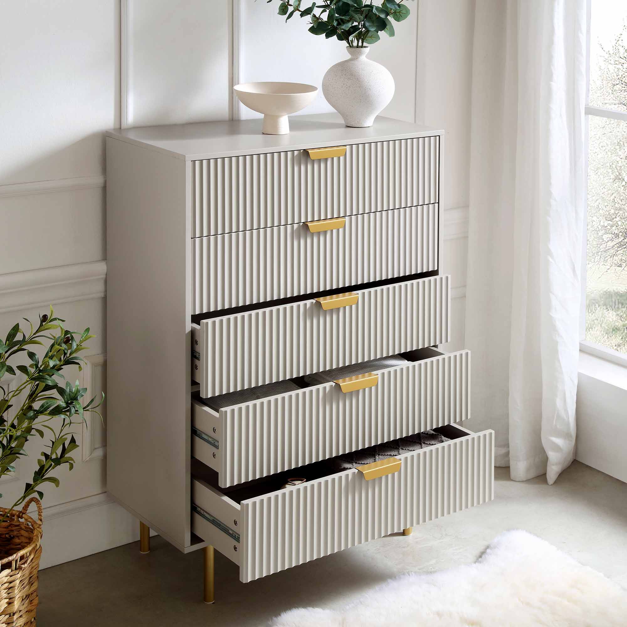 Richmond Ridged 5 Drawer Dresser, Matte Taupe - daals - Chest of Drawers Richmond Ridged 5 Drawer Dresser, Matte Taupe - daals - Chest of Drawers