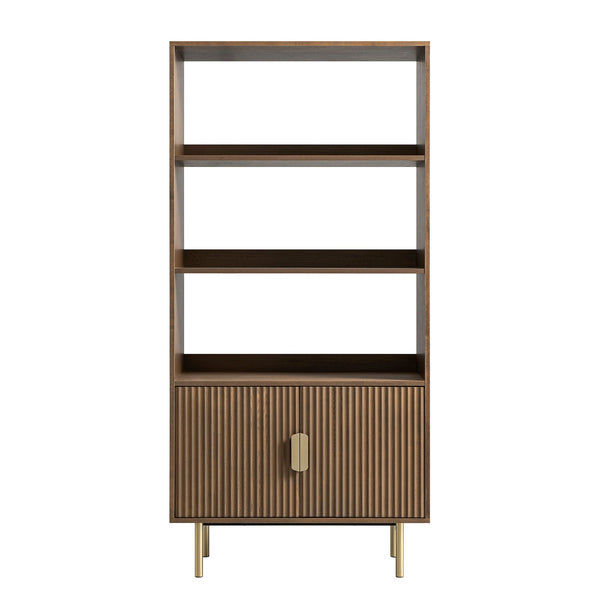 Richmond Ridged Tall Bookcase with Doors, Dark Ash