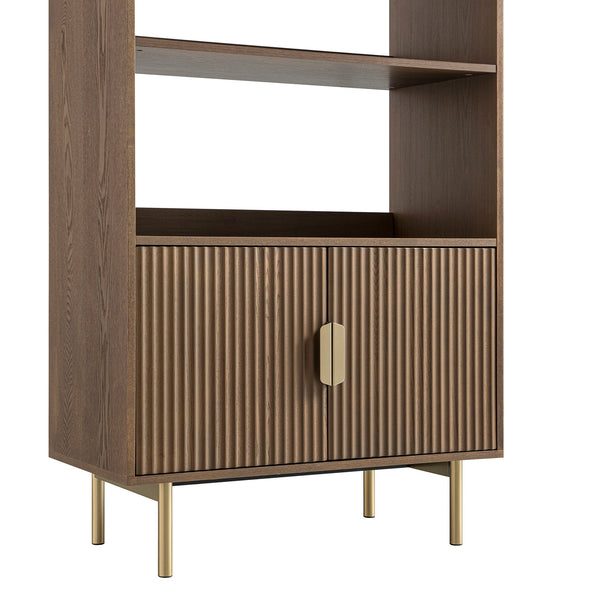 Richmond Ridged Tall Bookcase with Doors, Dark Ash