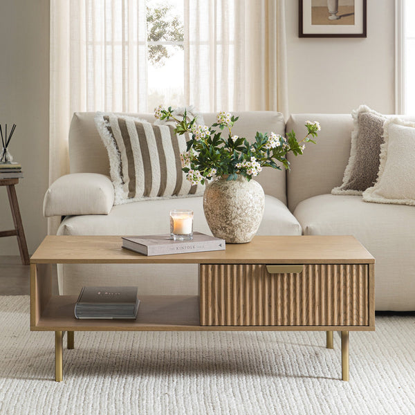 Richmond Ridged Coffee Table with Drawer, Light Ash
